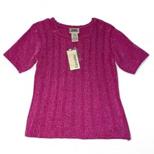 Northern Reflections Fuschia Pink Short Sleeve Fuzzy Knit Top
